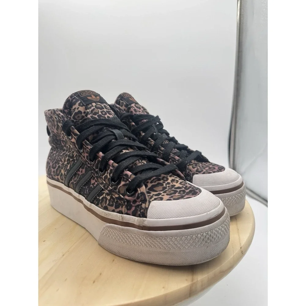 Adidas Nizza Platform Mid Top Leopard Print Canvas Sneakers US 6 Streetwear‎